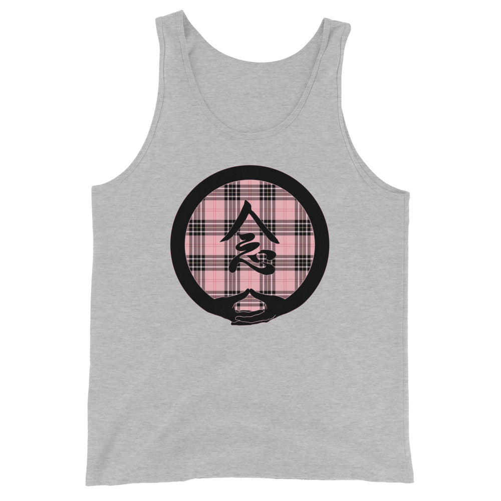 Mudra-Mindfulness on Pink Plaid2 (avail. in 2 colors)