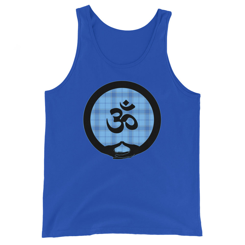 Mudra-Om on Light Blue Plaid2 (avail. in 3 colors)