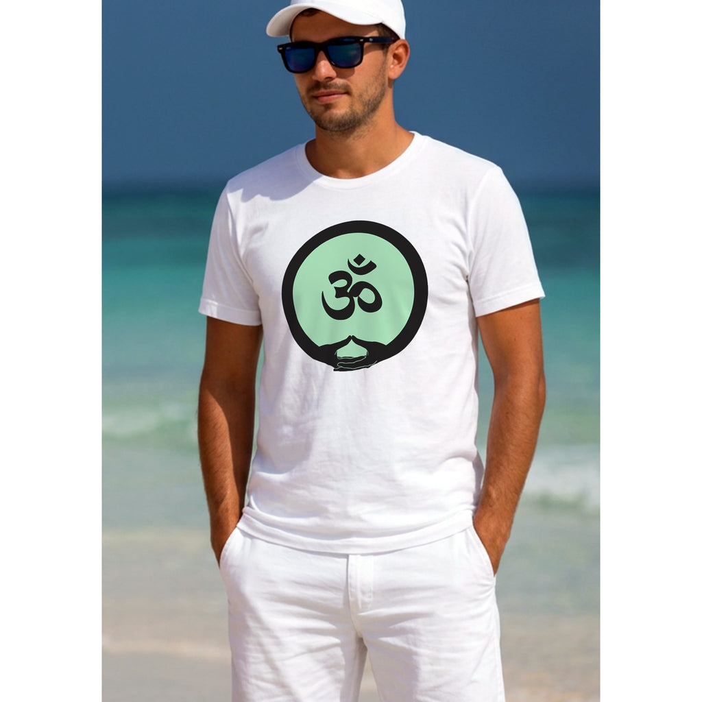 Om with Dhyana Mudra - on Green (avail. in 5 colors)