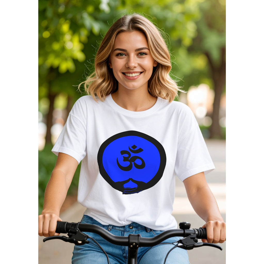 Om with Dhyana Mudra on Blue (avail. in 6 colors)