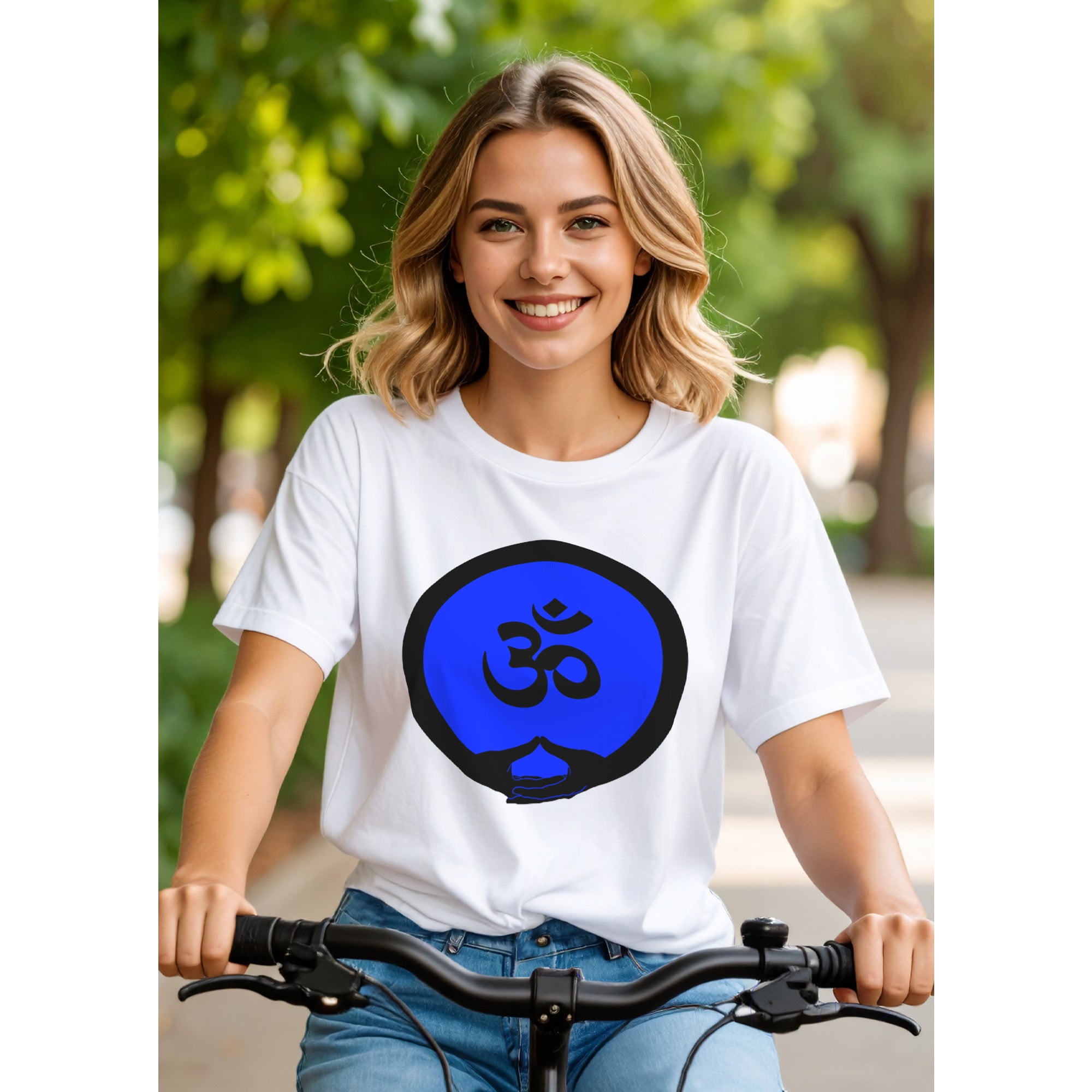 Om with Dhyana Mudra on Blue (avail. in 6 colors)