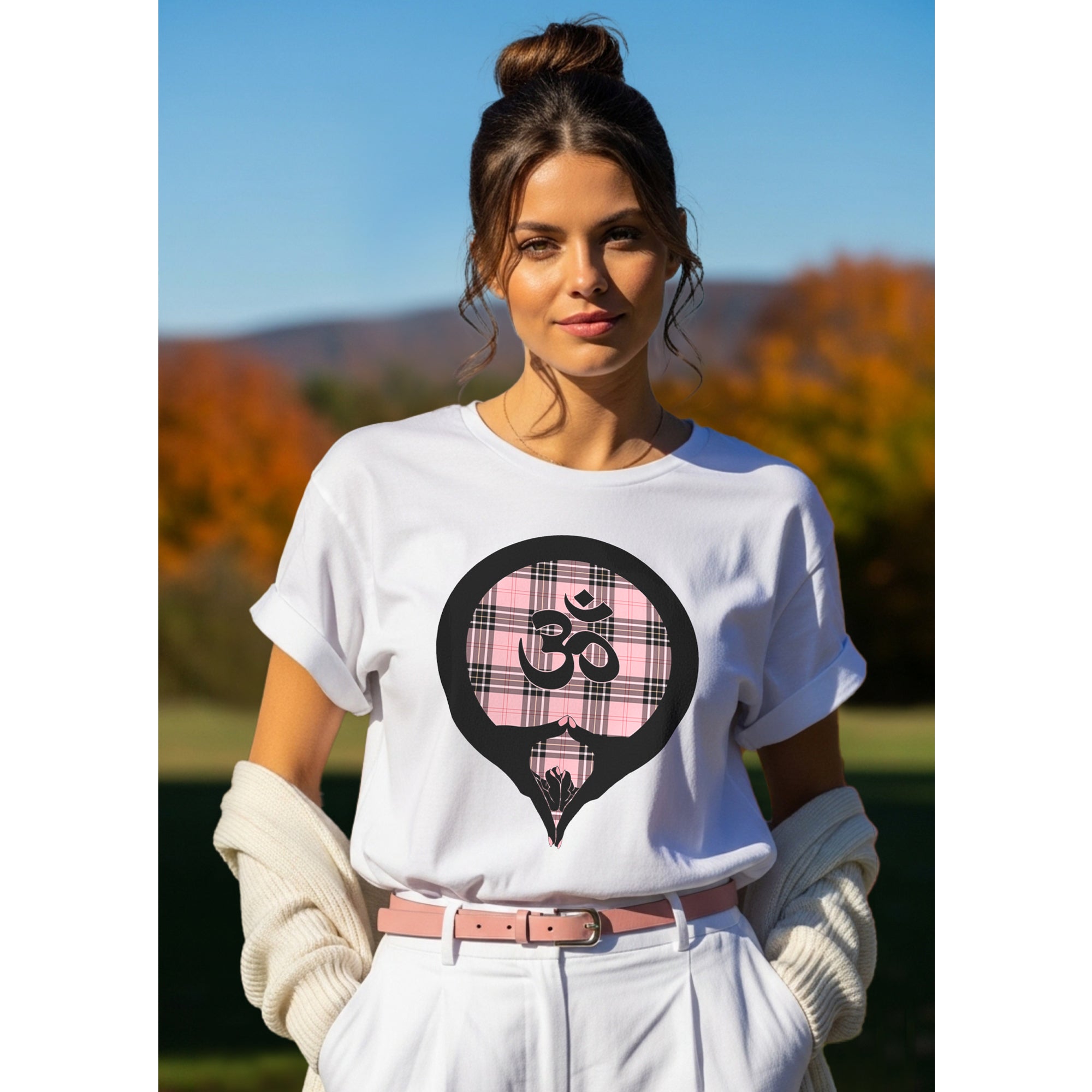Yoni Mudra-Om on Pink Plaid (avail. in 3 colors)