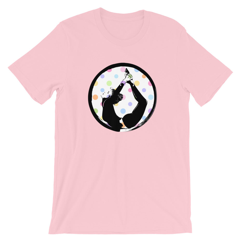 yoga pink cotton t-shirt with polka dots