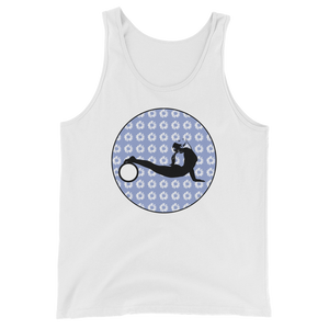 Yoga Wheel-Lavender with Daisies on White Tank