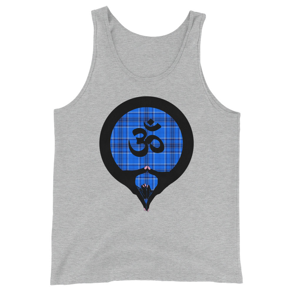 Yoni Mudra-Om on Blue Plaid4 (avail. in 3 colors)