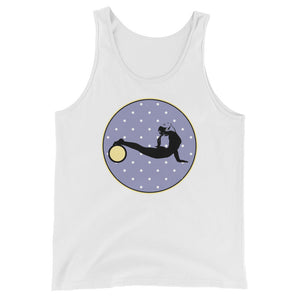 Yoga Wheel-LavdrYellow w-TinyDots on White Tank