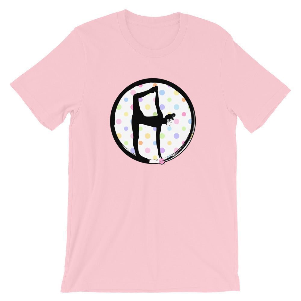 Half Moon Bow Pose-White w-Multi-color Polka Dots (avail. in 6 colors)