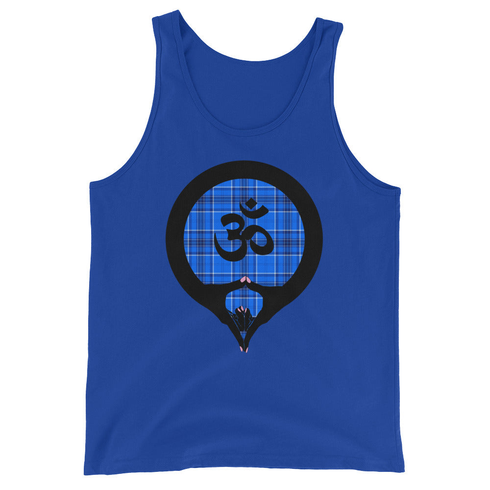 Yoni Mudra-Om on Blue Plaid4 (avail. in 3 colors)