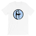Half Moon Bow Pose-Blue w-Polka Dots on White Tee