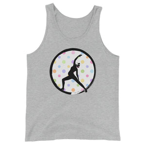 Prenatal Yoga Enso-White w-Multi-color Polka Dots on GreyTank