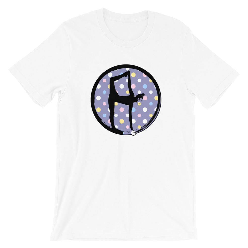 Half Moon Bow-Lavender w-Multi-color Dots on White Tee