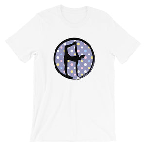 Half Moon Bow-Lavender w-Multi-color Dots on White Tee