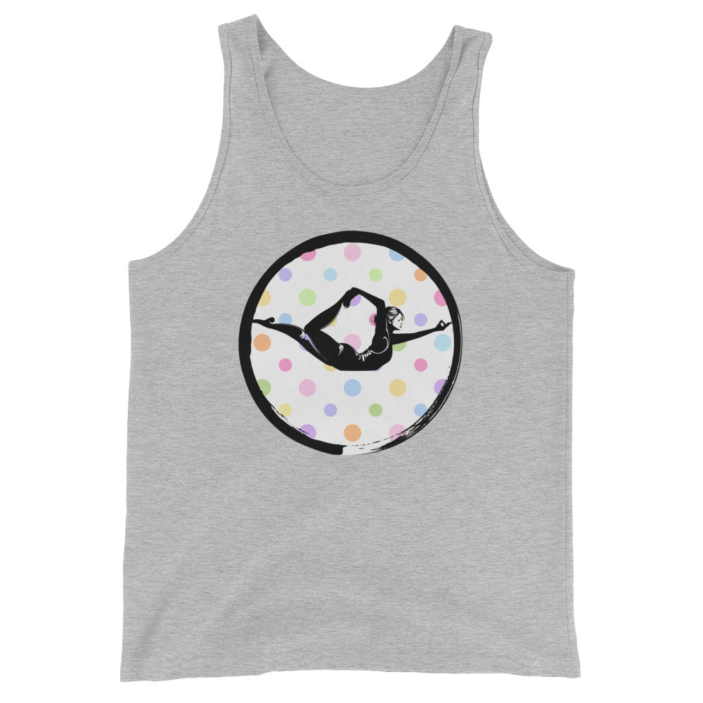 Half Bow Pose Enso-White with Multi-color Polka Dots