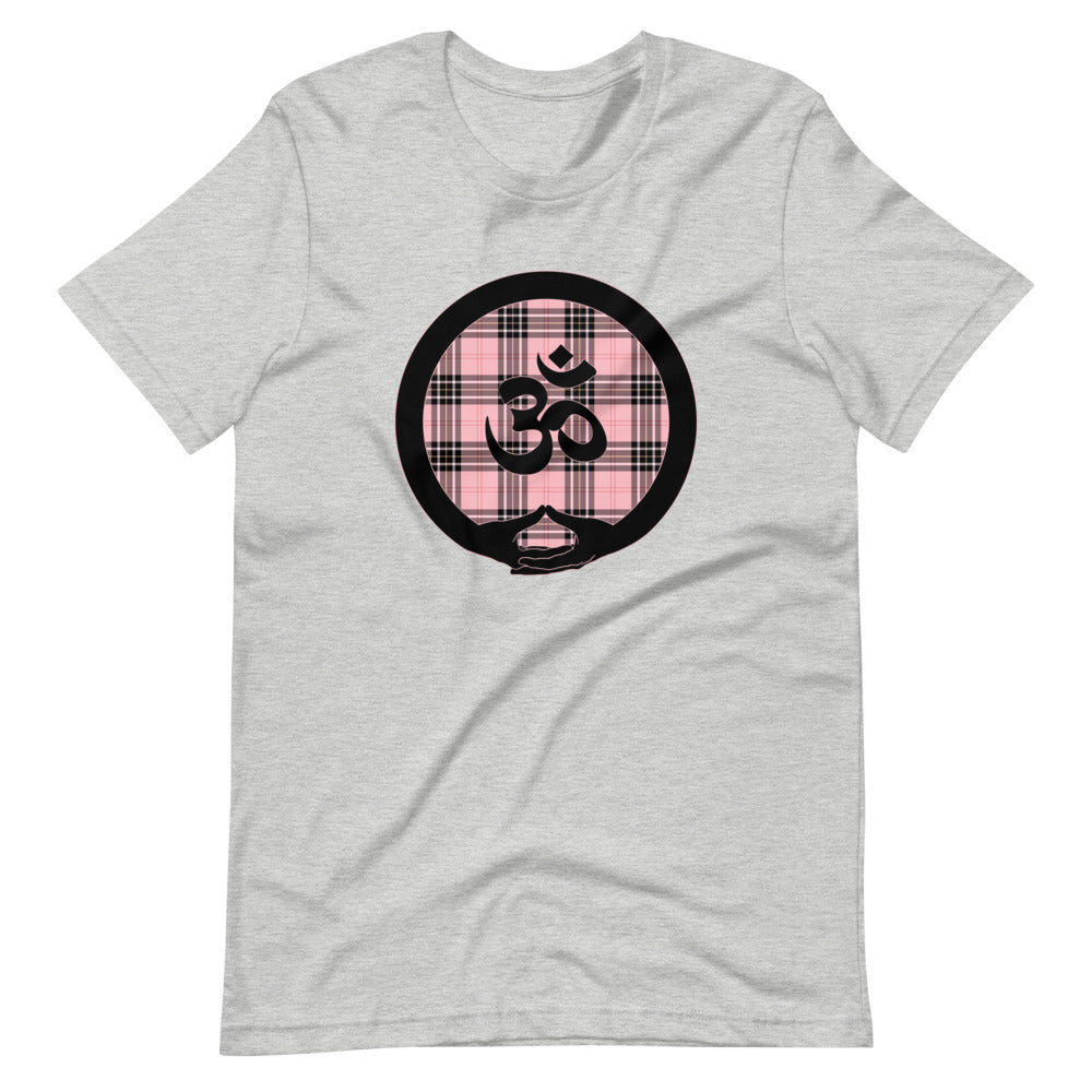 Mudra-OM on Pink Plaid2 (avail. in 3 colors)