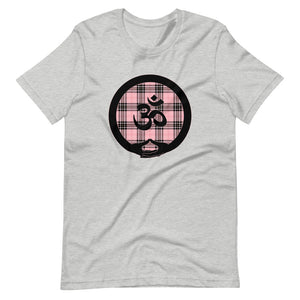 Mudra-OM on Pink Plaid2 (avail. in 3 colors)