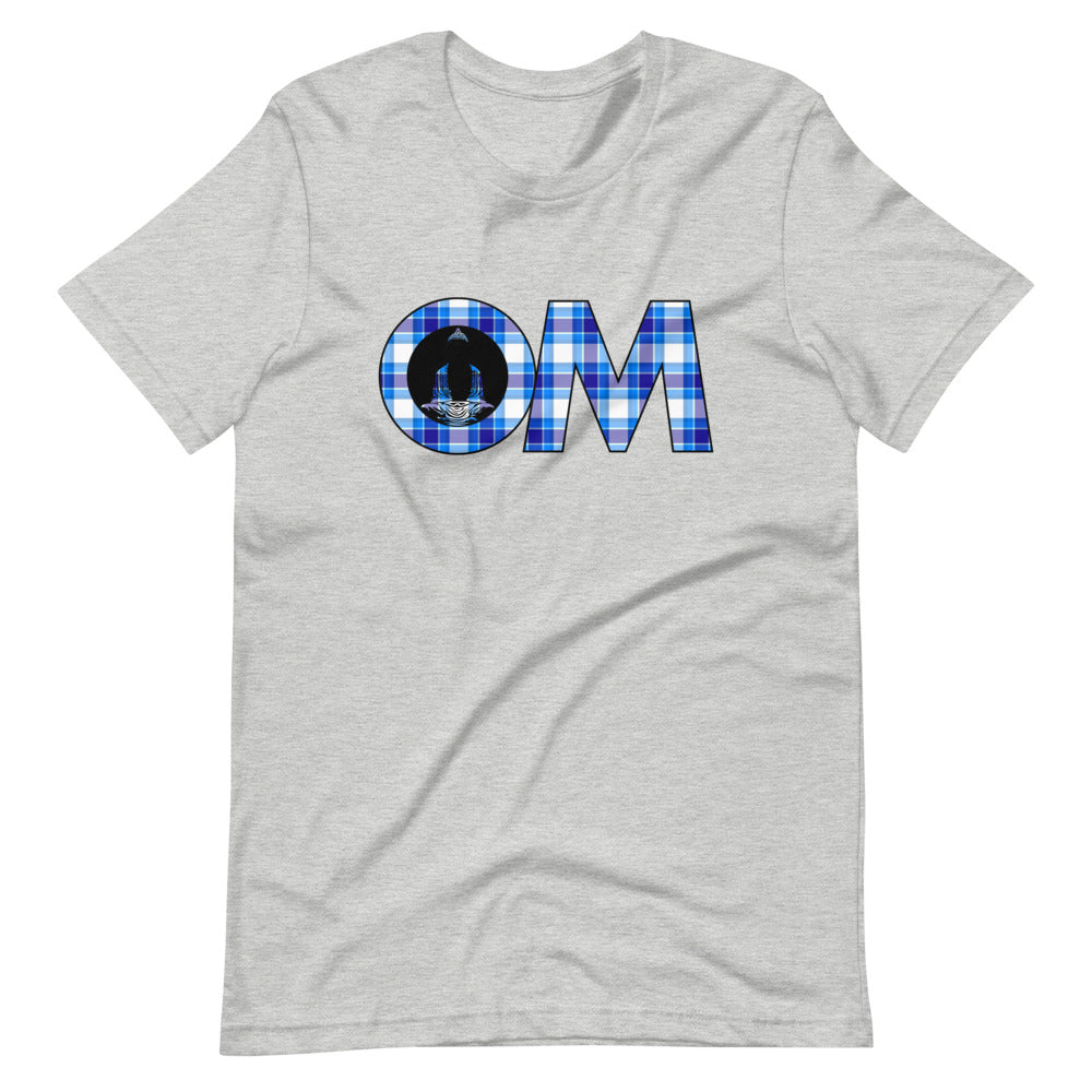 OM-Buddha with Blue Plaid on Grey