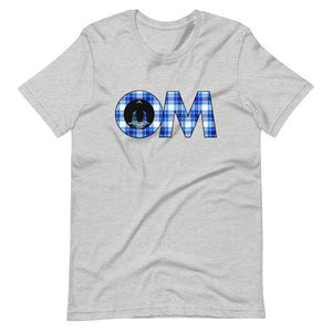 OM-Buddha with Blue Plaid on Grey