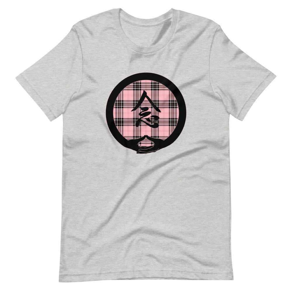 Mudra-Mindfulness on Pink Plaid2 (avail. in 3 colors)