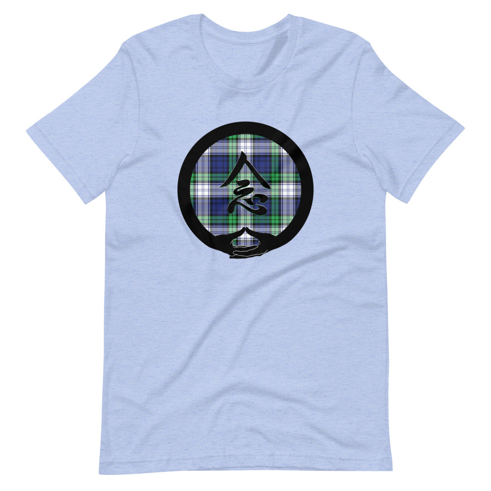 Mudra-Mindfulness on BlueGreen Plaid (avail. in 7 colors)