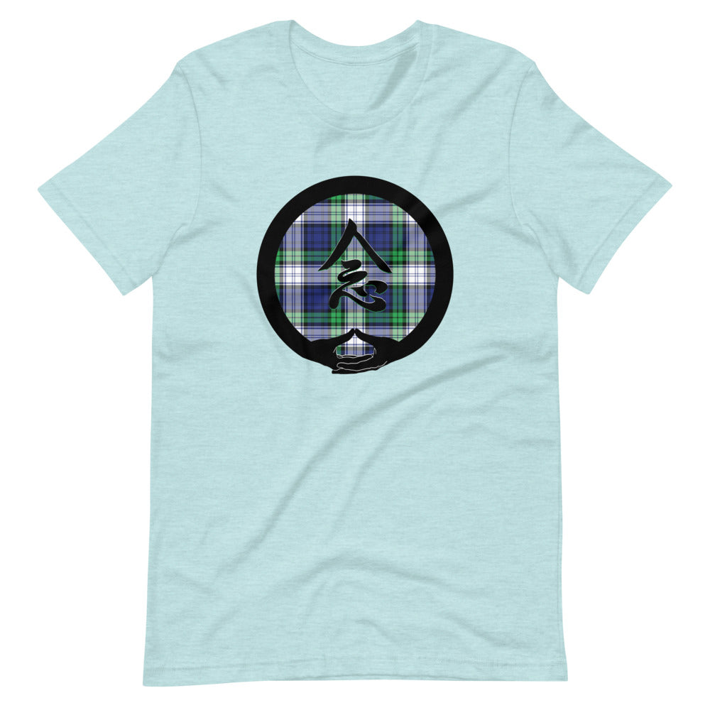 Mudra-Mindfulness on BlueGreen Plaid (avail. in 7 colors)