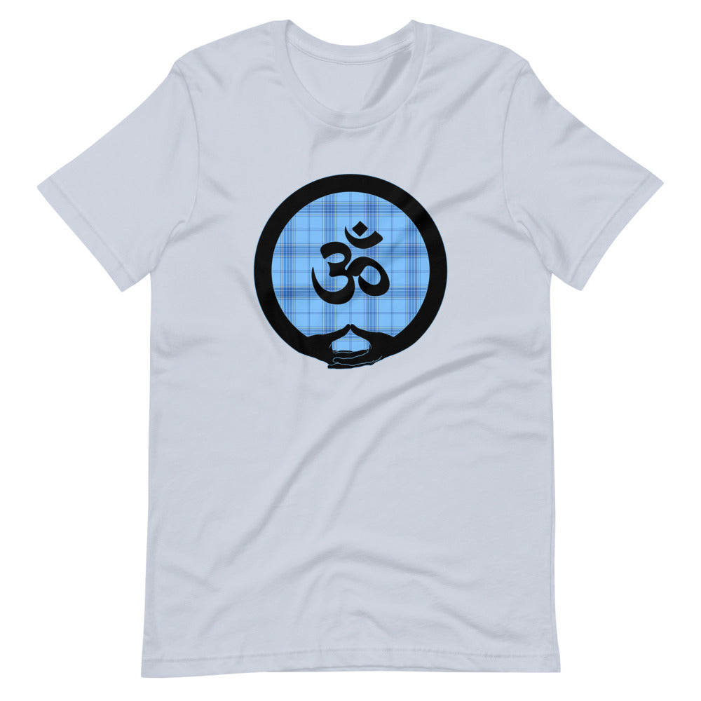 Mudra-Om on Light Blue Plaid2 (avail. in 5 colors)