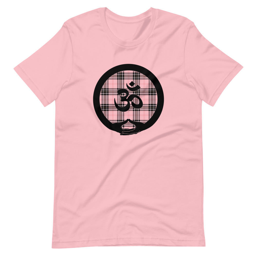 Mudra-OM on Pink Plaid2 (avail. in 3 colors)