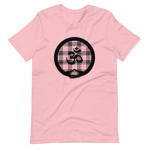 Mudra-OM on Pink Plaid2 (avail. in 3 colors)