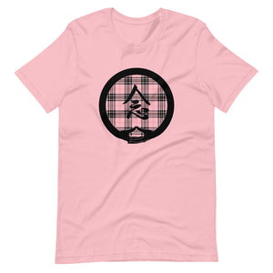 Mudra-Mindfulness on Pink Plaid2 (avail. in 3 colors)