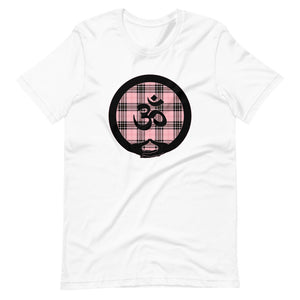 Mudra-OM on Pink Plaid2 (avail. in 3 colors)