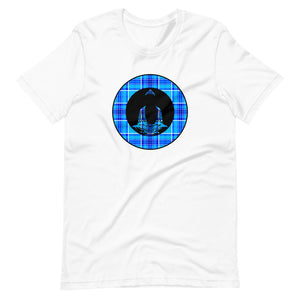 Buddha-Blue & Cyan Plaid on White Tee