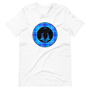 Buddha-Blue & Cyan Plaid on White Tee