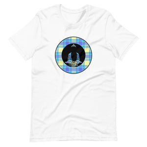 Buddha-Blue & Yellow Plaid on White Tee