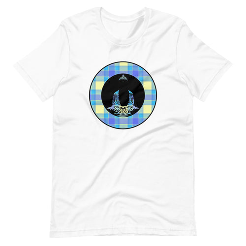 Buddha-Blue & Yellow Plaid on White Tee