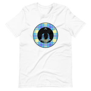 Buddha-Blue & Yellow Plaid on White Tee