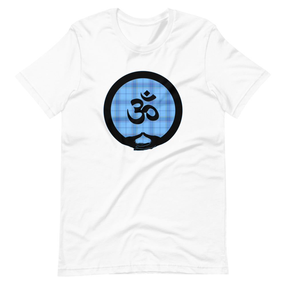 Mudra-Om on Light Blue Plaid2 (avail. in 5 colors)