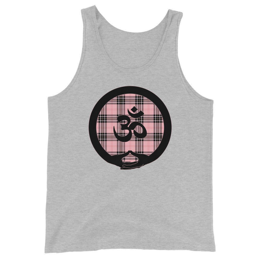 Mudra-OM on Pink Plaid2 (avail. in 2 colors)