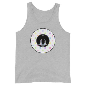 Buddha-White with Multi-color Polka Dots on Grey Tank