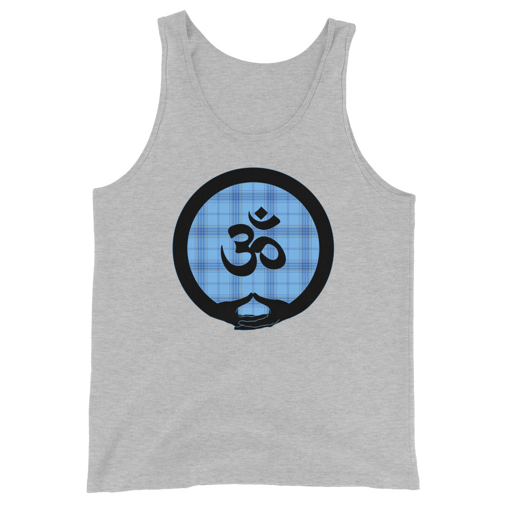 Mudra-Om on Light Blue Plaid2 (avail. in 3 colors)