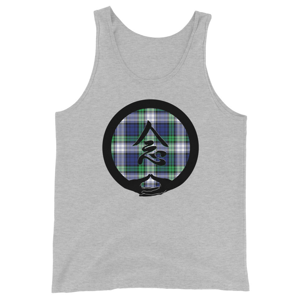 Mudra-Mindfulness on BlueGreen Plaid (avail. in 3colors)