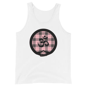 Mudra-OM on Pink Plaid2 (avail. in 2 colors)