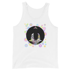 Buddha-with Multi-color Circles on White Tank