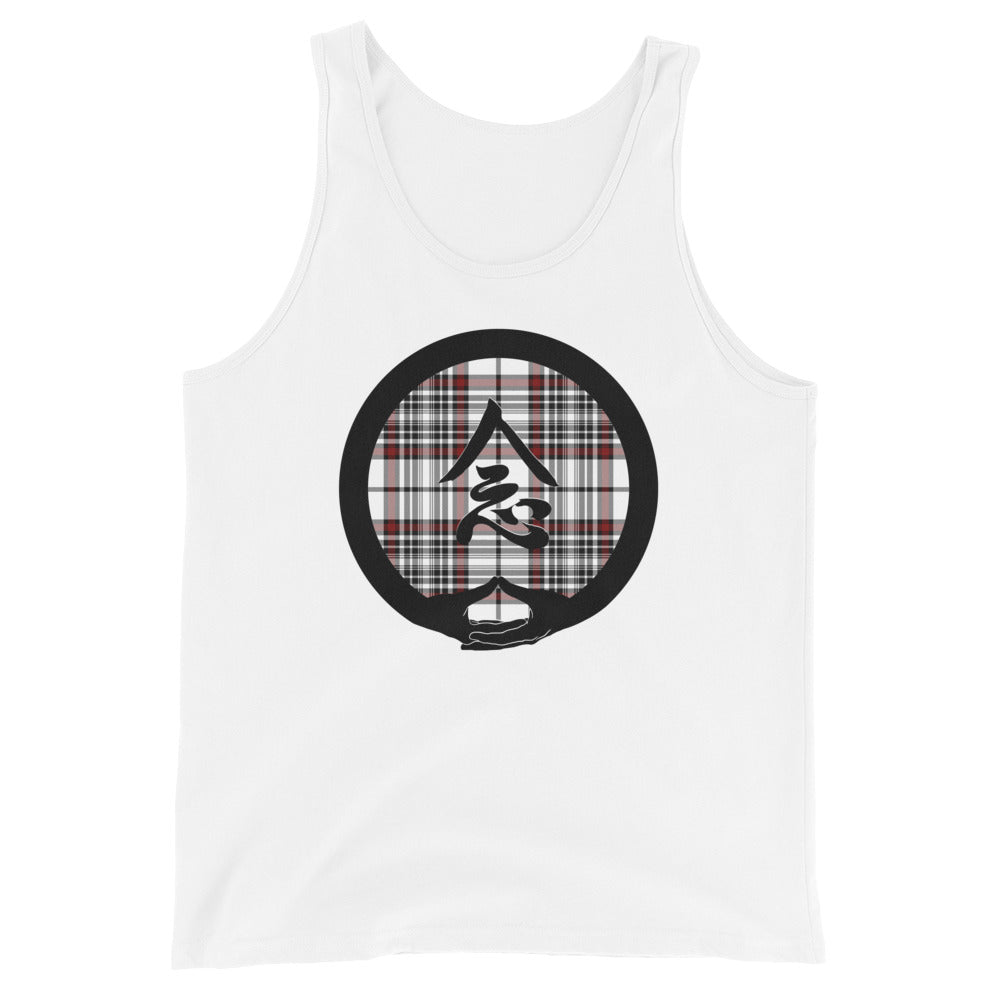 Mudra-Mindfulness on White-Red-Black Plaid (avail. in 3 colors)