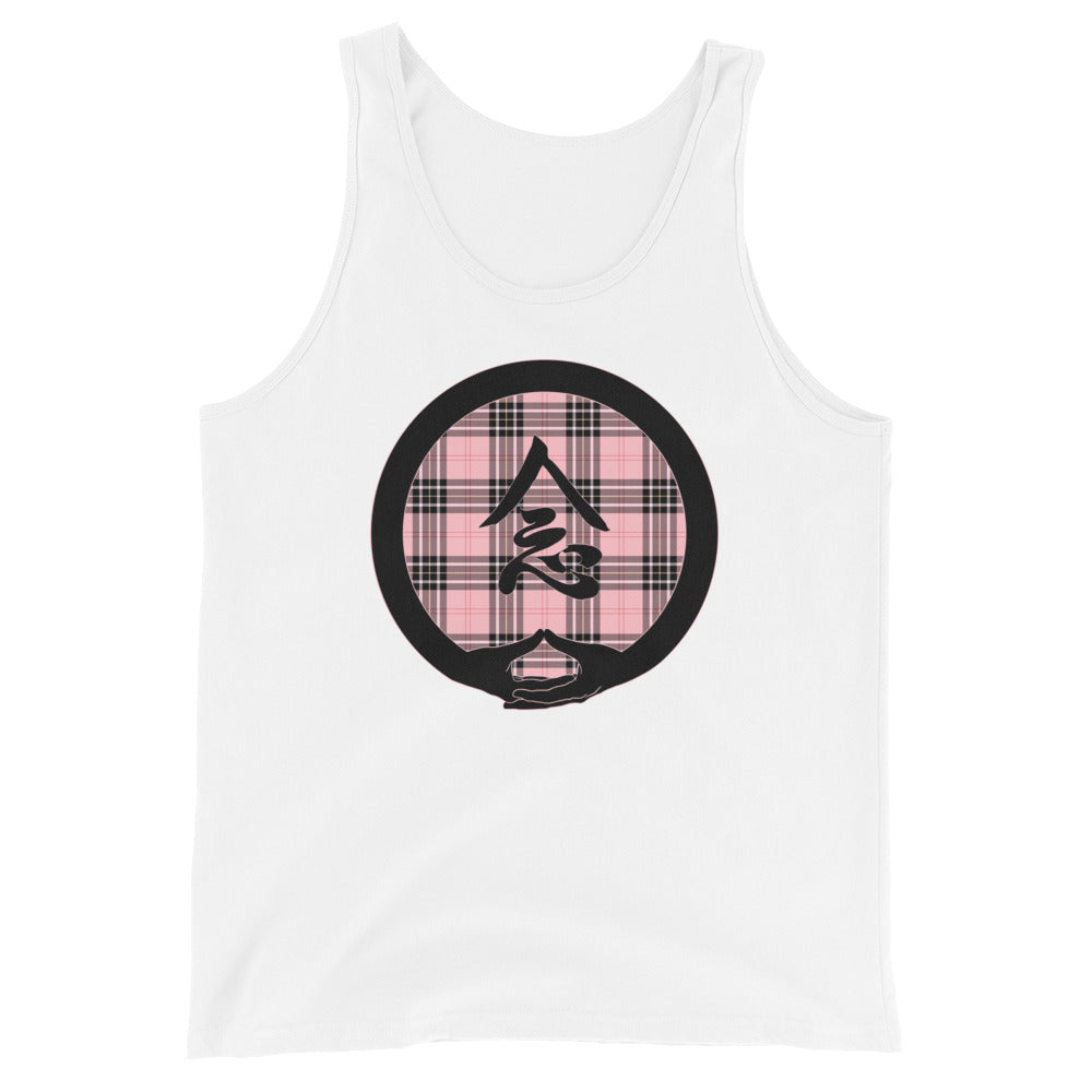 Mudra-Mindfulness on Pink Plaid2 (avail. in 2 colors)