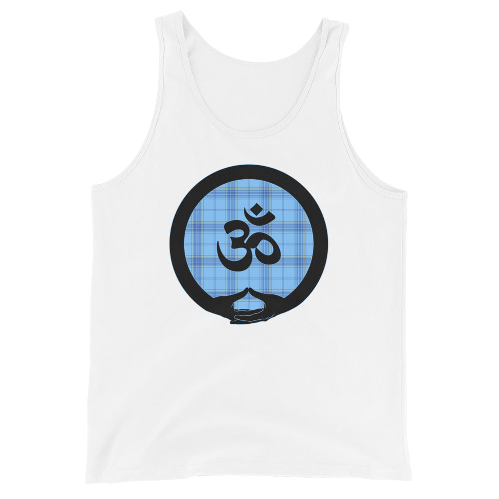 Mudra-Om on Light Blue Plaid2 (avail. in 3 colors)