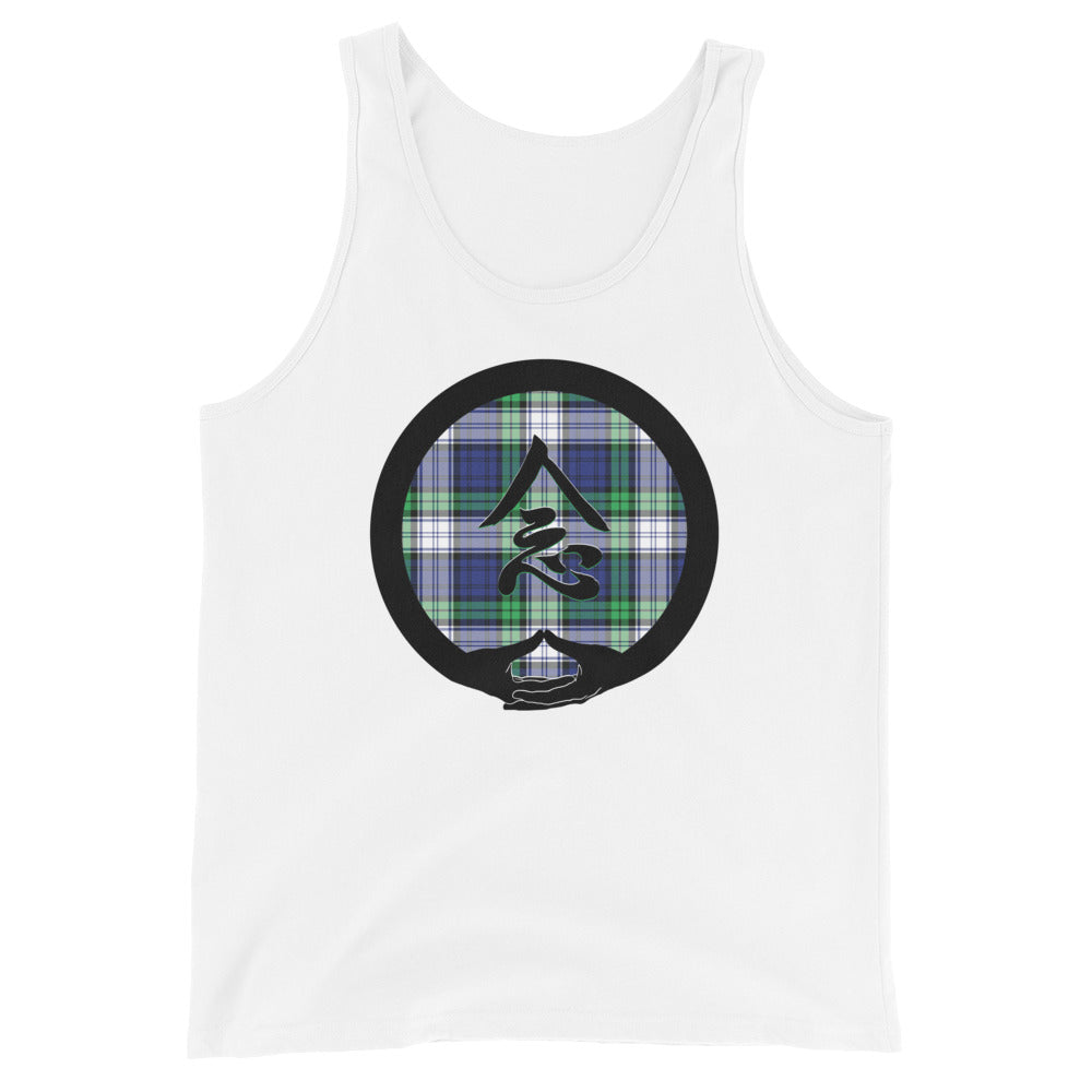 Mudra-Mindfulness on BlueGreen Plaid (avail. in 3colors)