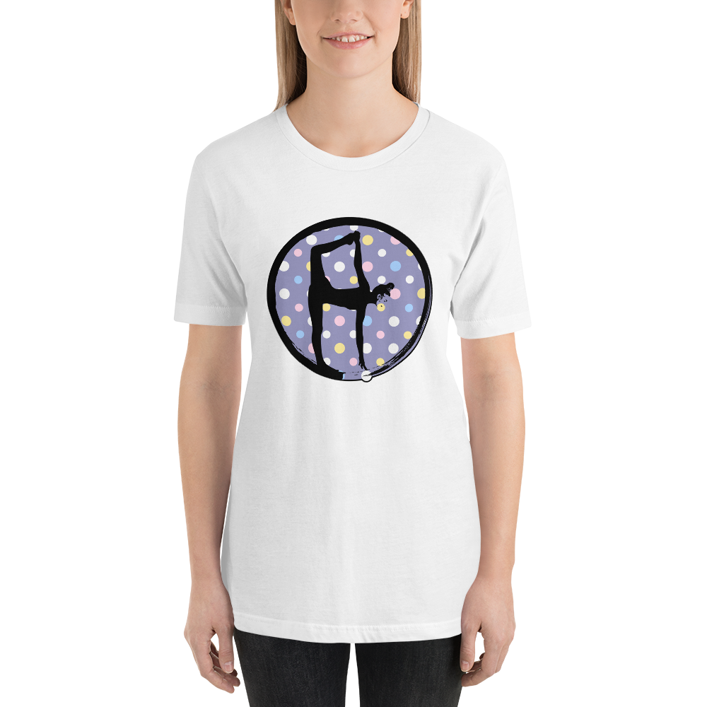 Half Moon Bow-Lavender w-Multi-color Dots on White Tee